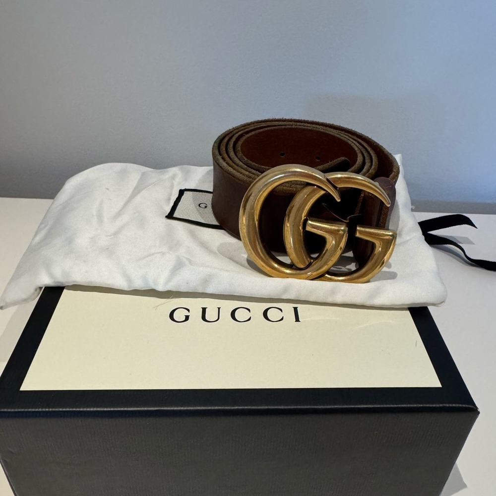 Gucci Dark Brown Belt with Gold GG Buckle